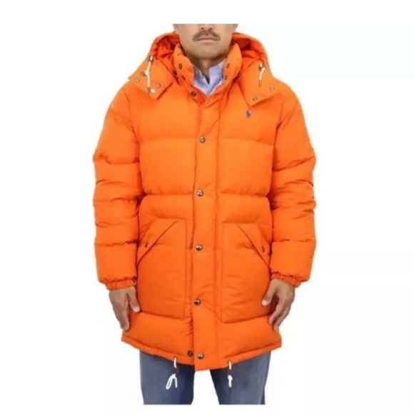 Polo Ralph Laurent Men's Orange Puffer parka insulated winter Jacket size M - Picture 1 of 16